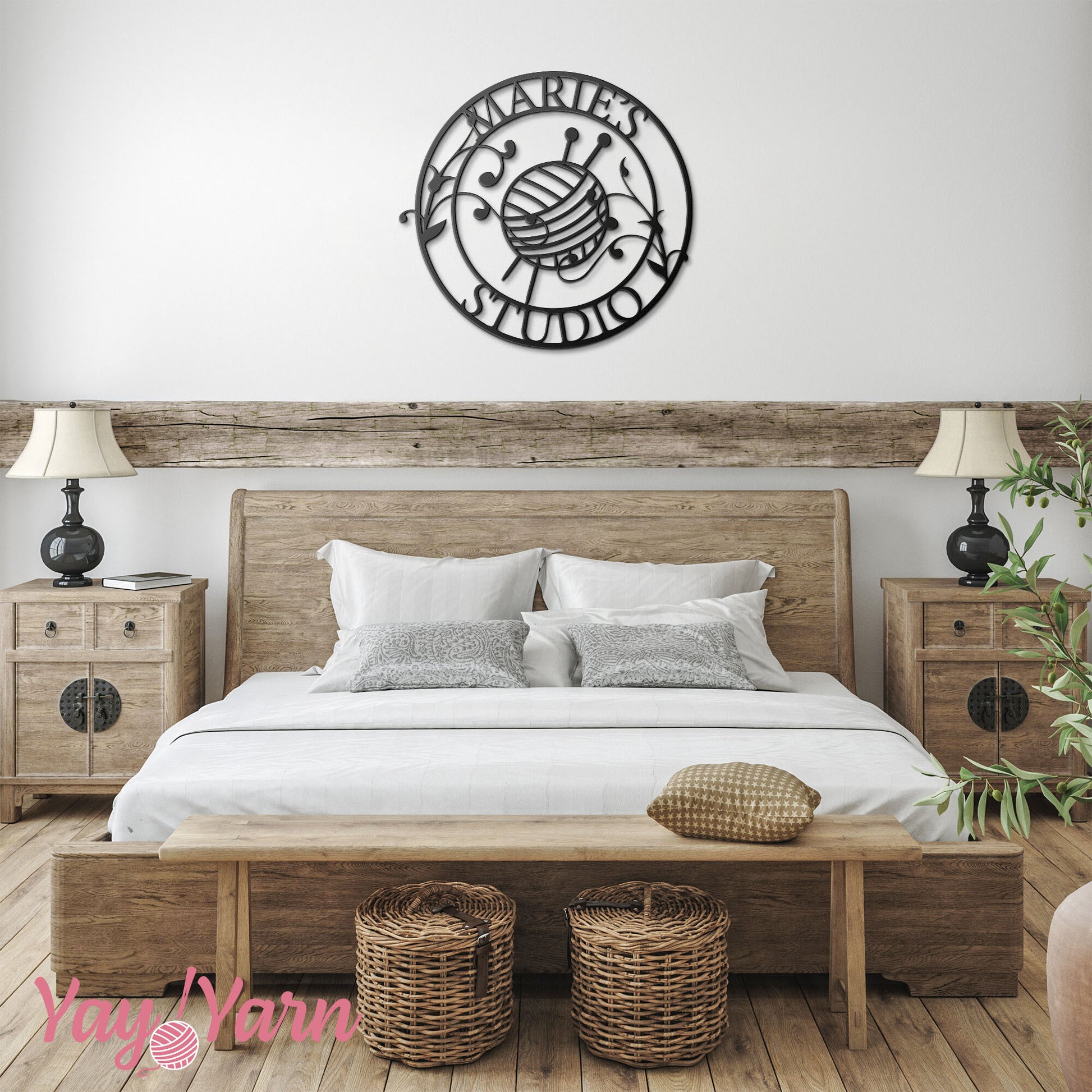 Knitting Studio Metal Wall Art Personalized Black on White Wall Boho Bedroom